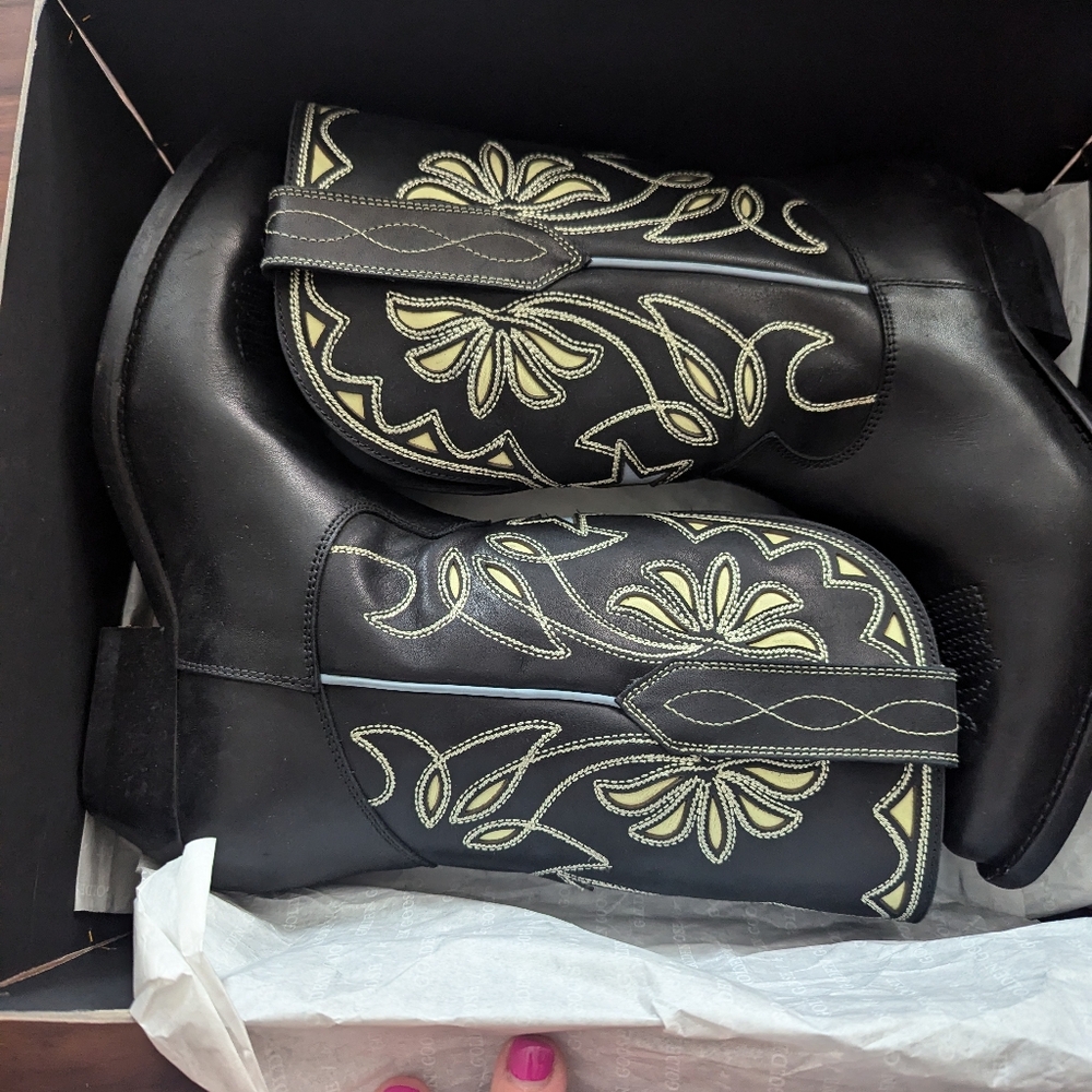 RARE Golden Goose Wish Star Short Western Boot in Black Yellow Sky Embroidery - Picture 7 of 16